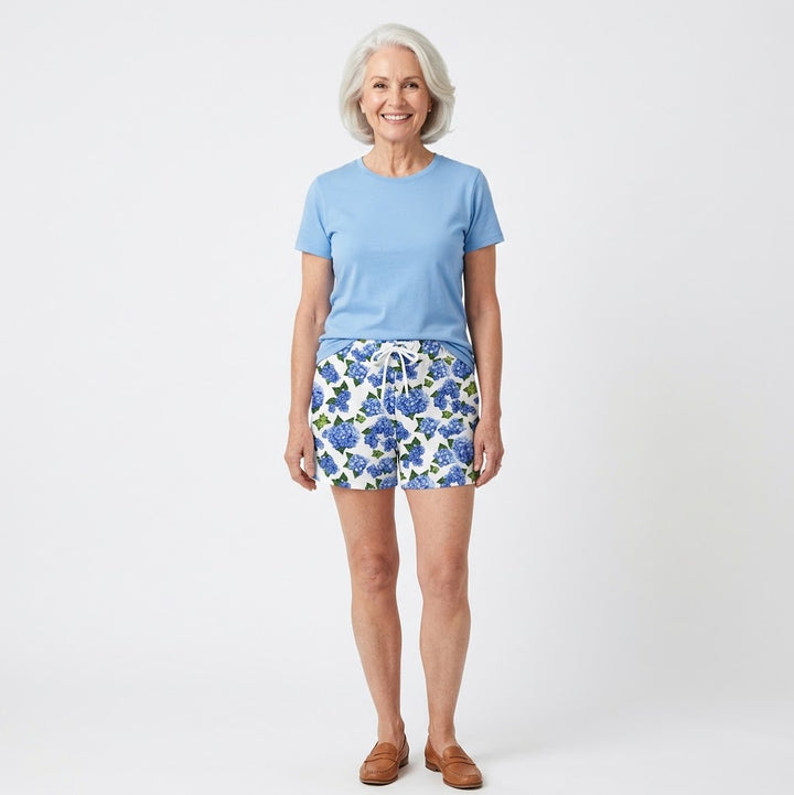 Hydrangea Lounge Shorts with Drawstring Waist
