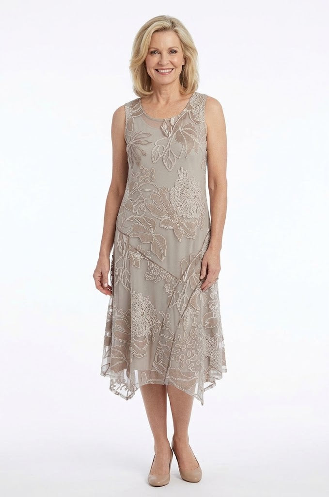 Taupe Mesh Overlay Dress