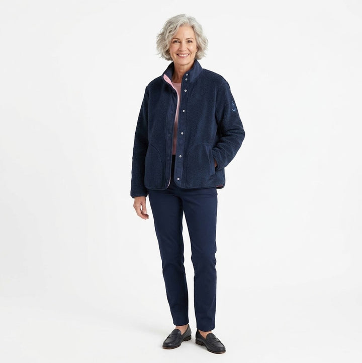 Batela Navy Sherpa Jacket with Corduroy Trim