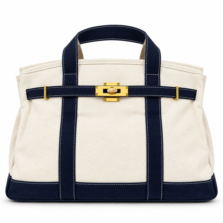 Boatkin® Handmade Cotton Canvas Tote Bag – Natural Canvas with Navy Trim