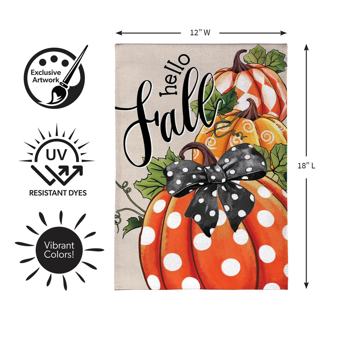 Hello Fall Polka Dot Pumpkin Garden Flag