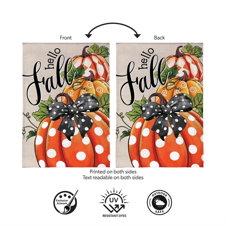 Hello Fall Polka Dot Pumpkin Garden Flag