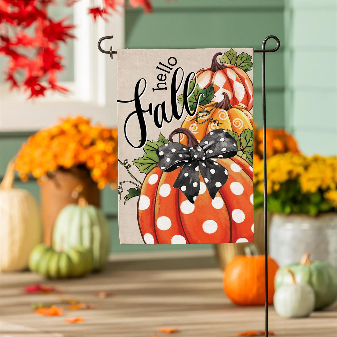 Hello Fall Polka Dot Pumpkin Garden Flag