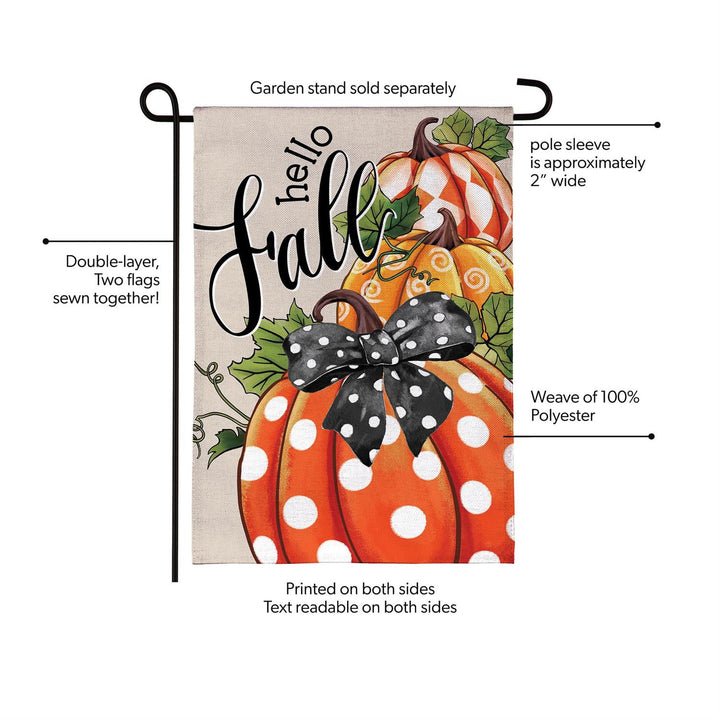 Hello Fall Polka Dot Pumpkin Garden Flag
