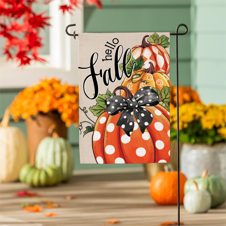 Hello Fall Polka Dot Pumpkin Garden Flag