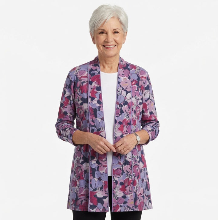 Lightweight Lavender/Pink Floral Reversible Layering Cardigan