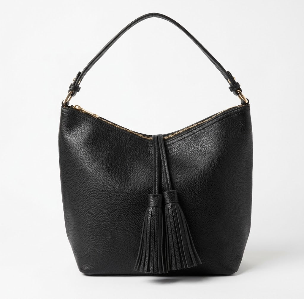Tassel Hobo Handbag with Matching Pouch &amp; Crossbody Strap - Gray or Navy