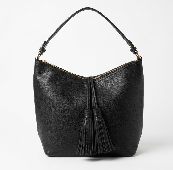 Tassel Hobo Handbag with Matching Pouch &amp; Crossbody Strap - Gray or Navy