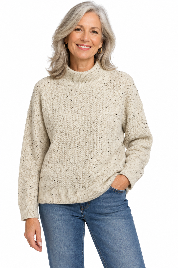Trisha Tyler Natural Heather Textured Mock Neck Sweater