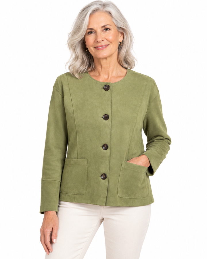 Picadilly Faux-Suede Button Jacket - Capers Olive