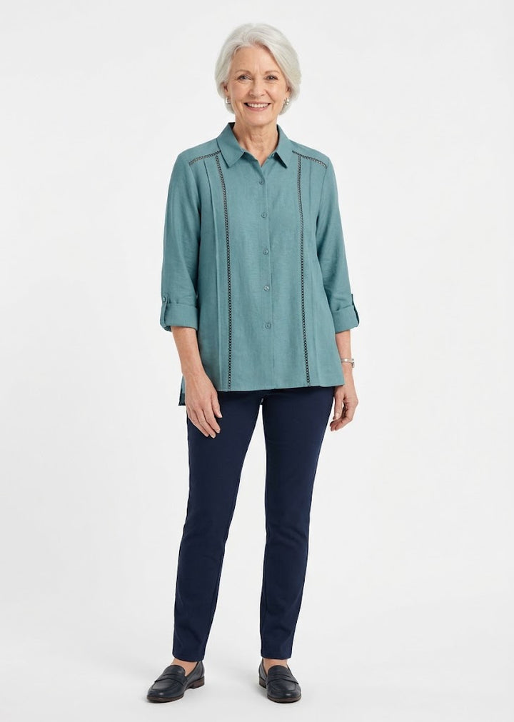 Aria Lattice Trim Button Down Blouse and Shirt Jacket
