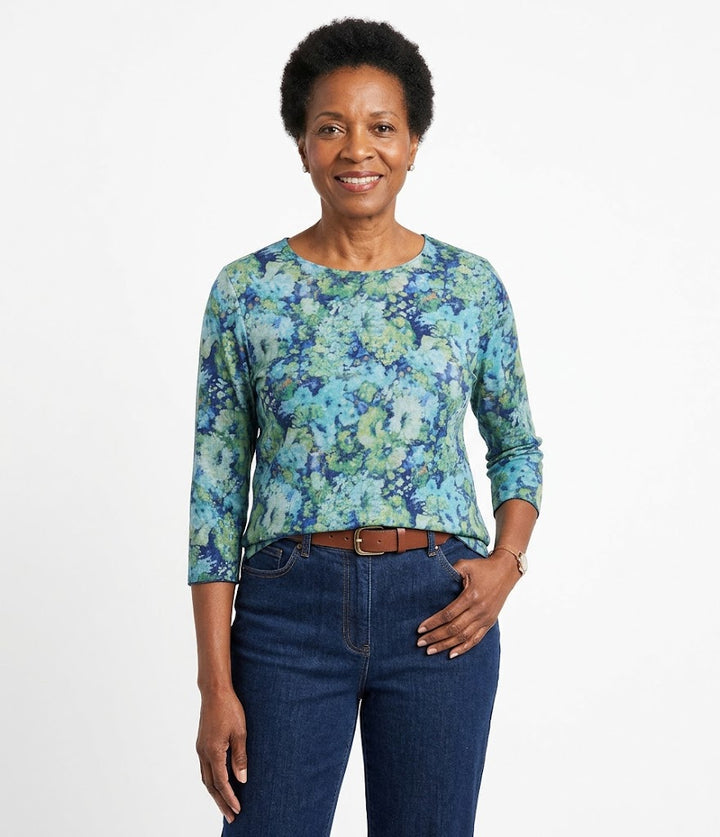 Garden Bloom Reversible 3/4 Sleeve Floral Top