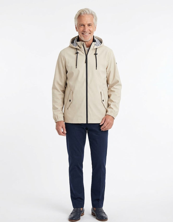 Milk Waterproof Unisex Raincoat with Detachable Hood and Snap Pocket Detail