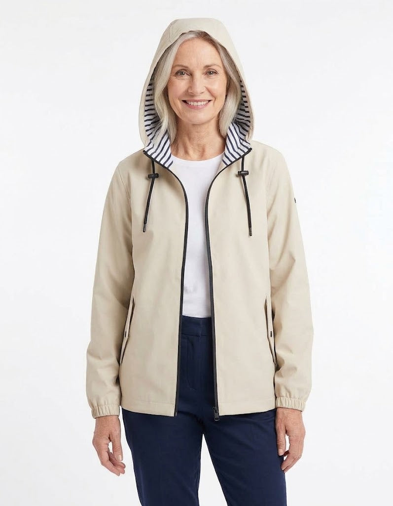 Milk Waterproof Unisex Raincoat with Detachable Hood and Snap Pocket Detail