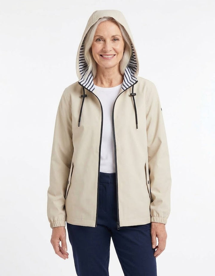 Milk Waterproof Unisex Raincoat with Detachable Hood and Snap Pocket Detail