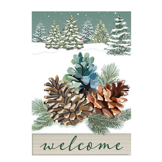 Winter Pinecones Applique Garden Flag