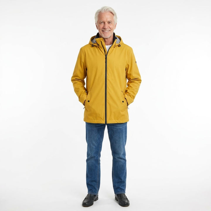 Duck Yellow Waterproof Unisex Raincoat with Detachable Hood &amp; Snap Pocket Detail