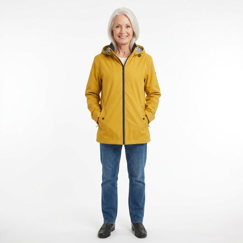 Duck Yellow Waterproof Unisex Raincoat with Detachable Hood &amp; Snap Pocket Detail
