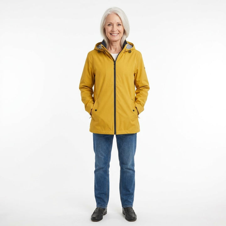 Duck Yellow Waterproof Unisex Raincoat with Detachable Hood &amp; Snap Pocket Detail