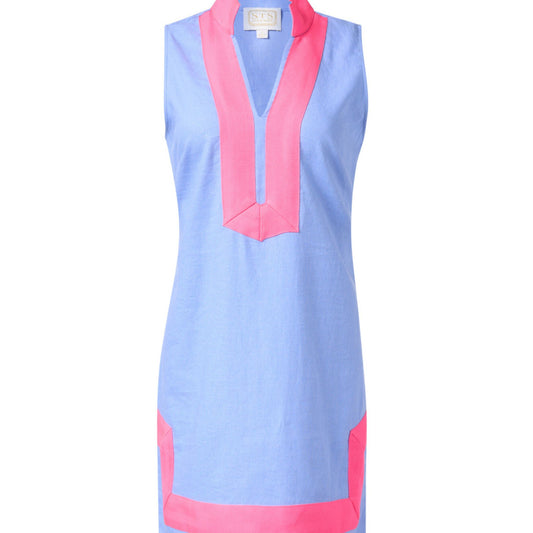 Dress Tunic Hydrangea Blue with Pink Trim